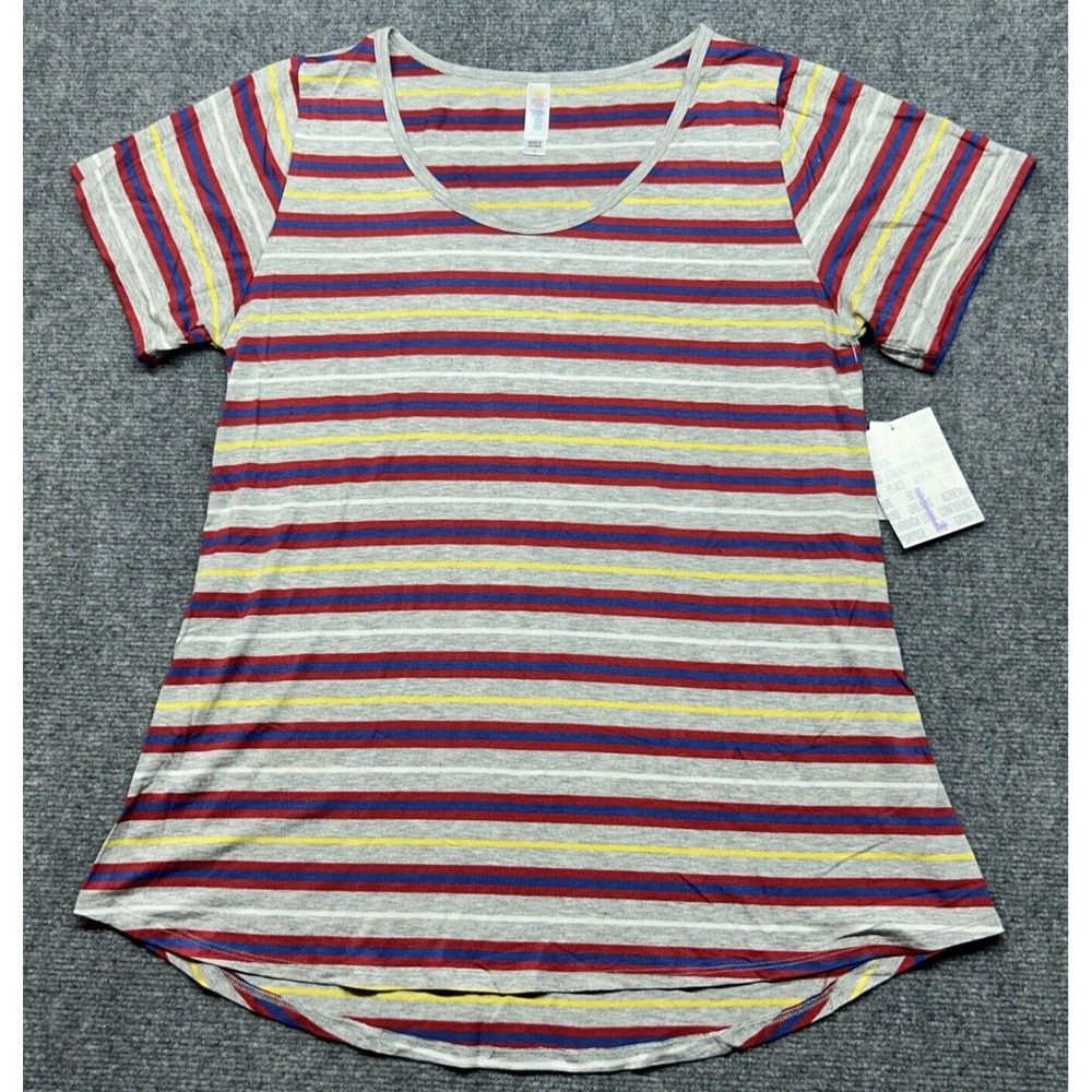 LulaRoe Classic T-Shirt Womens L Multicolor Striped Round Neck Short Sleeve New